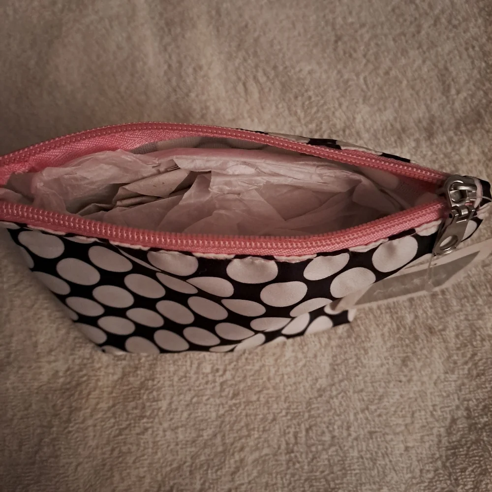 NEW Modella By Conair, Black and White Polka Dot Cosmetic Bag